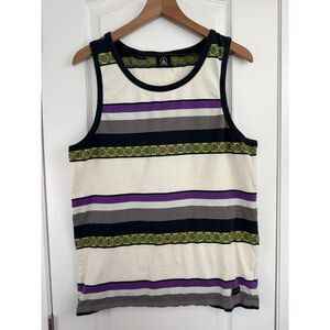 Volcom Men's Parotic Tank Top Purple Green Navy Geometric Stripe Size L Large